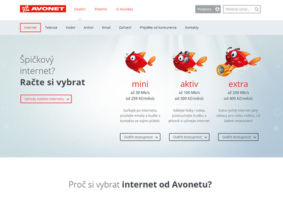 Otisk obrazovky s novým webem Avonetu
